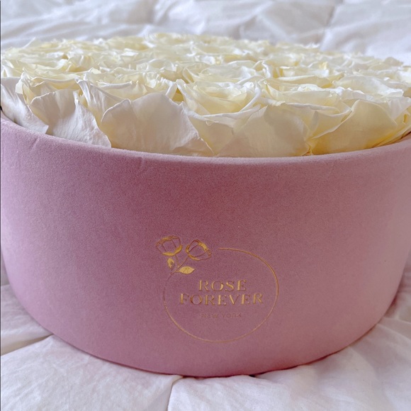 Preserved Ivory Roses in Pink Suede Hatbox - Picture 6 of 8